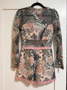 NWOT. Alexis Pink Floral Embroidered Lace Romper